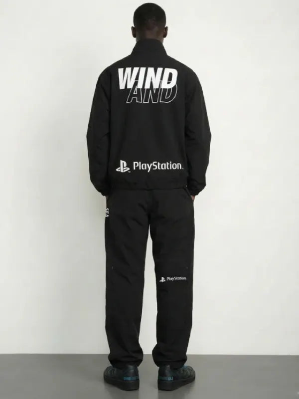 Tech-style black jacket inspired by the PlayStation and Wind and Sea collaboration design