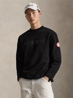 Polo Ralph Lauren black fleece mockneck sweatshirt designed for Team USA Milano Cortina 2026 Olympic collection