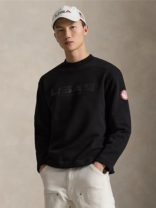 Polo Ralph Lauren black fleece mockneck sweatshirt designed for Team USA Milano Cortina 2026 Olympic collection