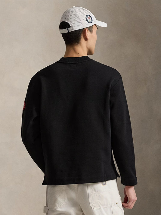 Black fleece mockneck sweatshirt showcasing Team USA Milano Cortina 2026 Winter Olympics graphics