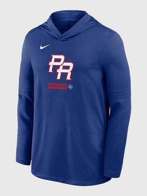 Recreated Puerto Rico National Baseball Team 2026 World Baseball Classic Nike Dri-FIT long-sleeve hoodie T-shirt with lightweight performance fabric