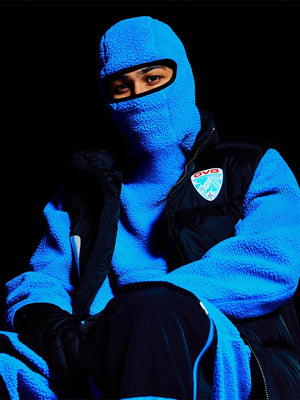 RECREATED OVO Winter Survival 2026 Balaclava Sherpa hoodie in blue with plush fleece and full coverage hood