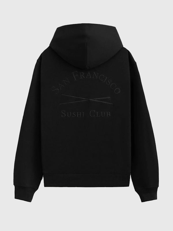 Unisex Gap × Sushi Club hoodie with full front pocket, adjustable hood, and relaxed urban look