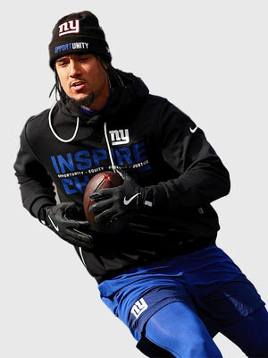 New York Giants Inspire Change 2025 black hoodie combining everyday comfort with written expression
