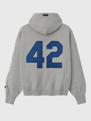 Grey Essentials Fear of God Jackie Robinson Day Merch Pullover Hoodie designed with oversized silhouette and clean front detailing