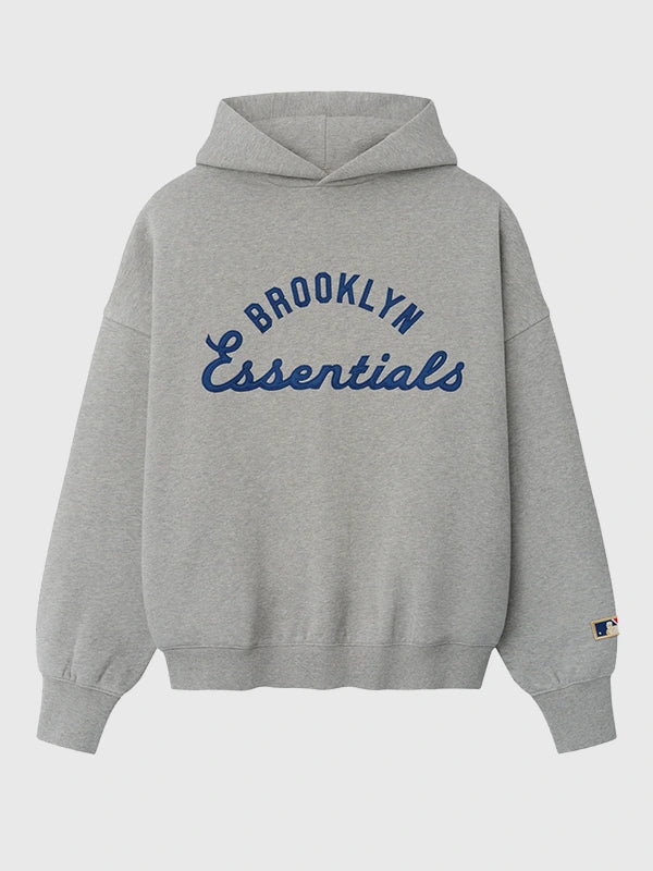 Essentials Fear of God Jackie Robinson Day Grey Pullover Oversized Hoodie featuring relaxed fit and soft fleece fabric