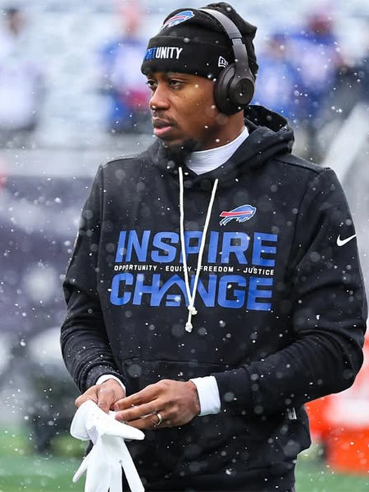 Buffalo Bills 2025 Inspire Change black pullover hoodie by Nike with a clean athletic silhouette