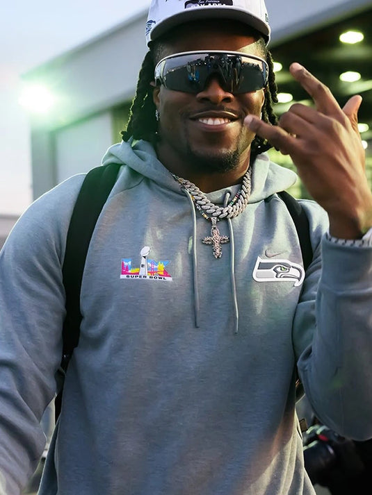 RECREATED Seattle Seahawks 2026 Super Bowl LX pullover hoodie in grey with cozy streetwear styling