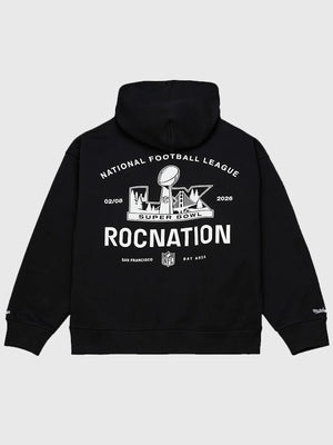 Black Roc Nation x Paper Planes Super Bowl LX 2026 fleece hoodie recreated with a soft interior and eye-catching printed design inspired by the event.