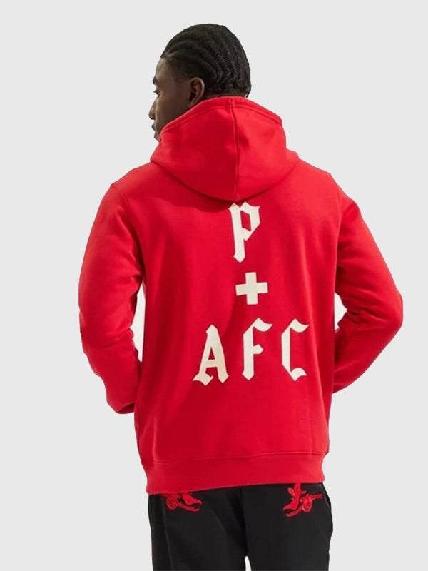 RECREATED Red Arsenal Adidas x Places + Faces 2025/26 Fleece Pullover Hoodie crafted from warm fleece material with a relaxed hooded fit