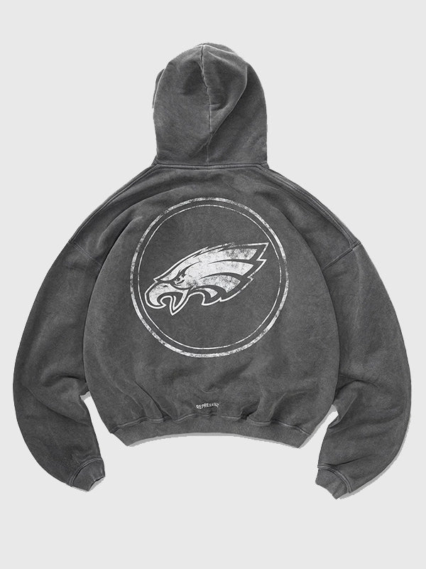Philadelphia Eagles Fanatics x Represent Pullover Hoodie designed with relaxed unisex fit and premium fleece construction for everyday wear
