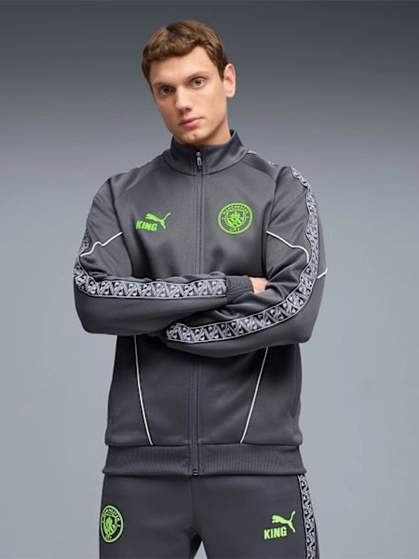 Grey Recreation Puma Manchester City King Anthem track jacket featuring a clean full-zip design and athletic fit