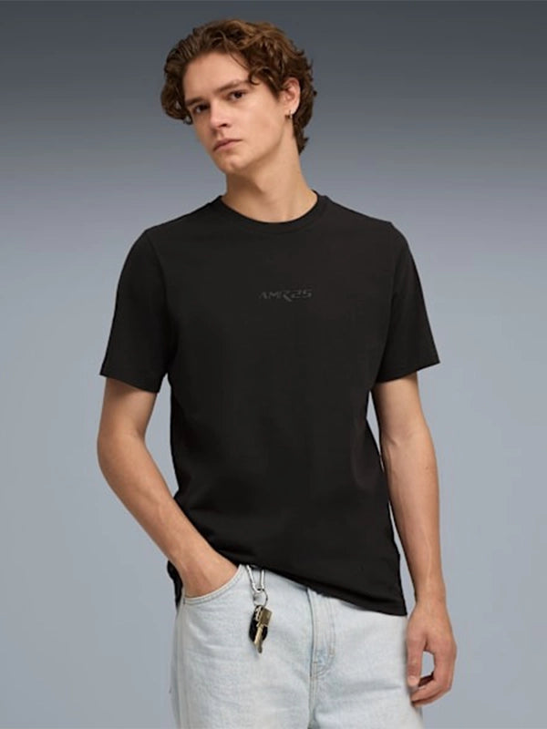Recreated unisex black Aston Martin Aramco F1 Team T-shirt by PUMA with a clean racing-inspired design
