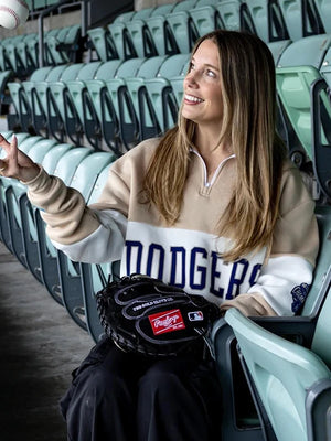 Los Angeles Dodgers Women’s Night Quarter Zip Sweatshirt crafted with premium fabric and subtle graphic accents