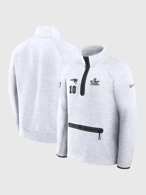 Recreated grey Nike Tech Fleece jacket featuring a zip-front design and fleece construction, modeled after Drake Maye’s Super Bowl LX Opening Night look.