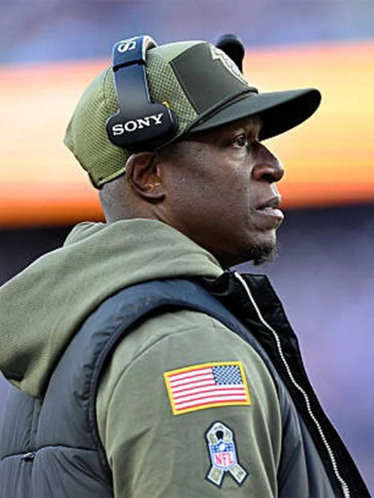 Atlanta Falcons 2025 Coach Raheem Morris Olive Green Hoodie showcasing subtle team graphics and fleece build.