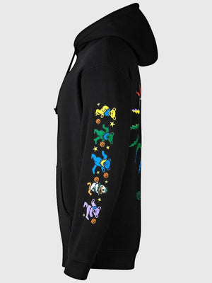 Recreated Rainbow Spiral Oregon Ducks black pullover hoodie combining warm fleece fabric and eye-catching graphic appeal