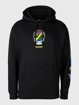 Recreated black Oregon Ducks Rainbow Spiral hoodie offering cozy fleece lining and standout multicolor design