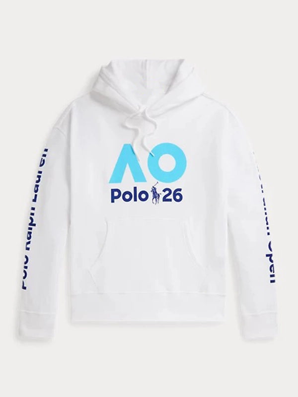 RECREATED white unisex pullover hoodie by Polo Ralph Lauren featuring Australian Open 2026 inspired details