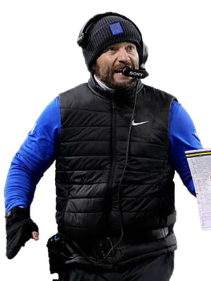 Sean McVay inspired Rams playoffs parachute puffer vest in black with a refined and functional silhouette