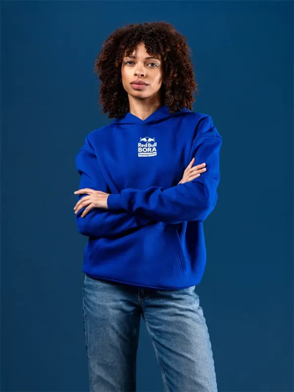 Recreated Red Bull BORA Hansgrohe 2026 royal blue hoodie with ribbed trims and clean, structured design