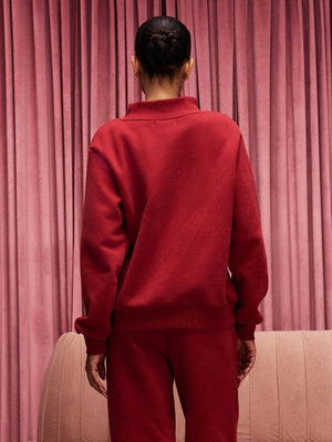 RECREATED Parke Valentine’s 2026 varsity mockneck fleece sweatshirt in red with a clean, polished finish