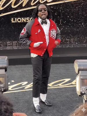 2026 Michael Biopic Wale Varsity Jacket with Michael Jackson MM graphics, contrast sleeves, and premium varsity styling