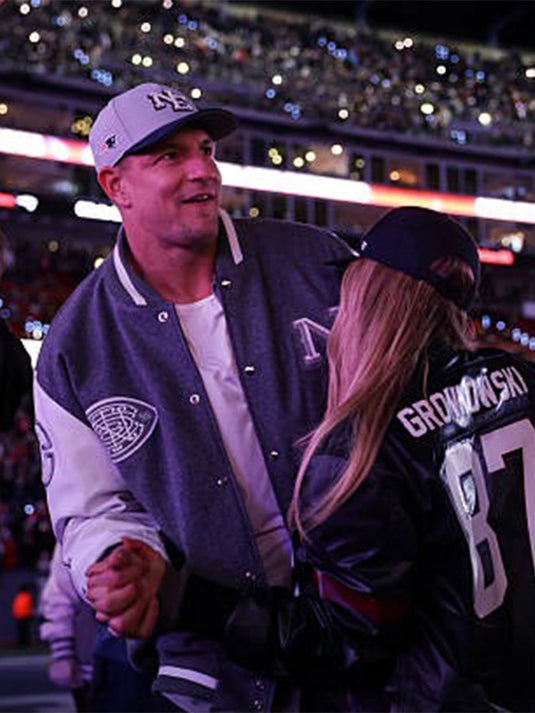 CNCPTS x Nike Patriots varsity jacket featuring 2025 Rivalries detailing seen in the Patriots vs Jets game.