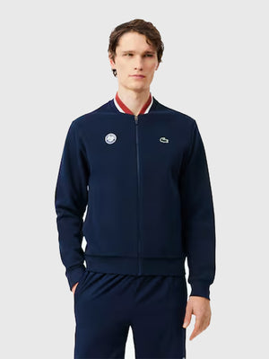 RECREATED Navy Lacoste x Roland-Garros 2026 Ballboy Bomber Jacket crafted with durable fabric construction and clean contemporary aesthetics