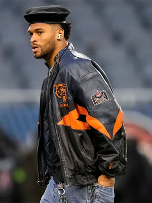 RECREATED unisex Chicago Bears leather jacket in black with Wild Card Playoffs details and premium finish