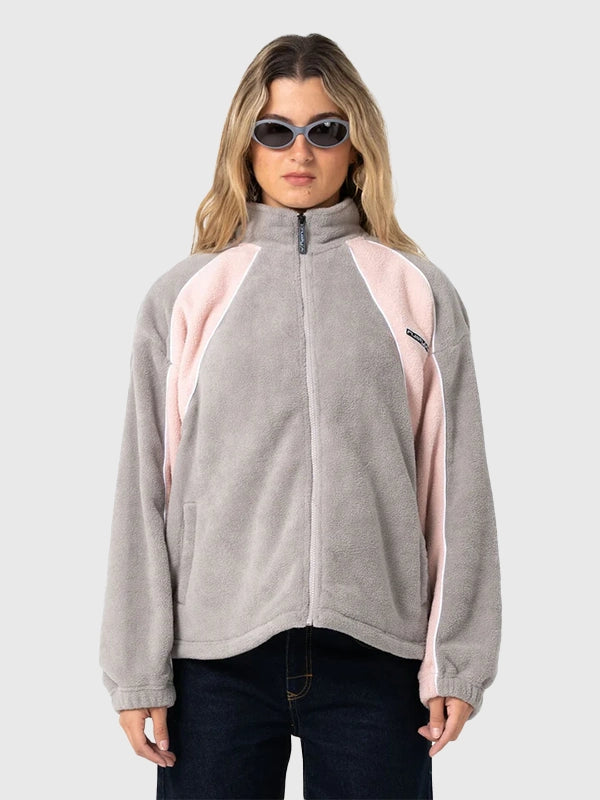 RECREATED Rusty Two Tides sherpa fleece jacket in zip-through style, designed for unisex wear with plush feel and everyday comfort fit