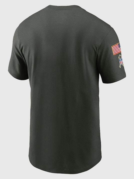 Houston Texans 2025 Salute to Service Nike forest green T-shirt featuring team branding and breathable sideline fabric.