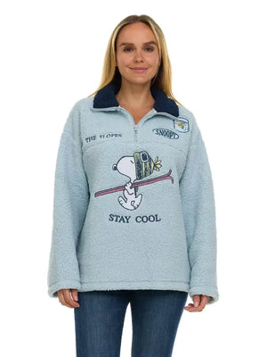 RECREATED Sam's Club Character Winter Sherpa Quarter-Zip Pullover Snoopy Jacket featuring plush sherpa fabric with a cozy pullover silhouette