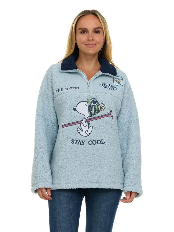 RECREATED Sam's Club Character Winter Sherpa Quarter-Zip Pullover Snoopy Jacket featuring plush sherpa fabric with a cozy pullover silhouette