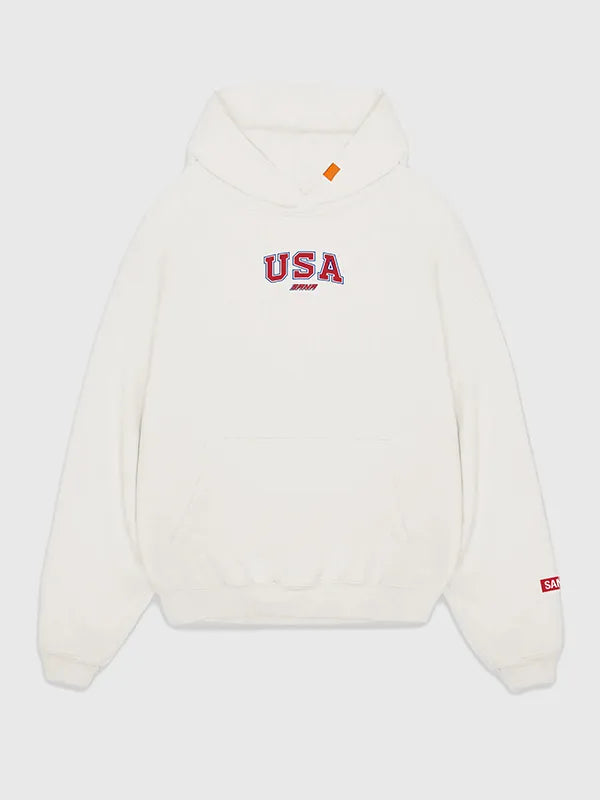 Recreated Free Bird V2 2026 off-white pullover hoodie inspired by Sana Detroit with cozy midweight fleece construction