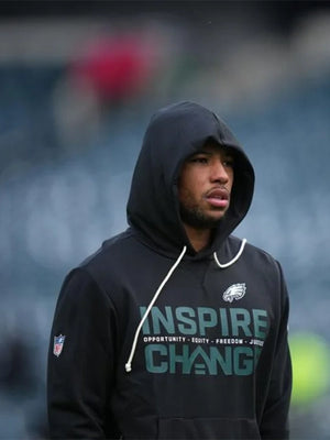 Black Philadelphia Eagles Nike sideline hoodie from the 2025 Inspire Change lineup with a modern fit