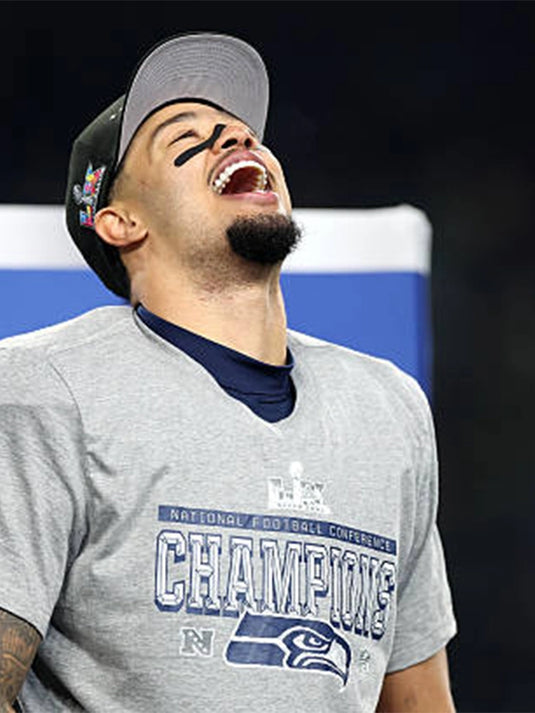 Grey Nike t-shirt celebrating Seattle Seahawks 2025 NFC Champions locker room victory