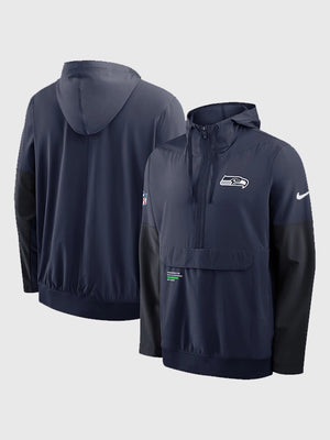 Recreated 2025 Mike MacDonald Seahawks sideline jacket featuring hooded anorak design and lightweight construction