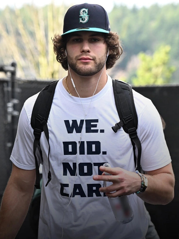 RECREATED Seattle Seahawks We Did Not Care t-shirt in white with smooth cotton fabric and unisex silhouette