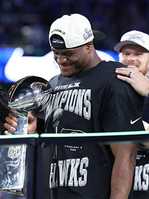 Seattle Seahawks Super Bowl LX 2026 Champions black T‑shirt with bold commemorative championship logo celebrating the title win