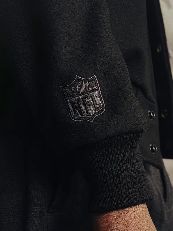 Black Seattle Seahawks artisan jacket from Fanatics x APEXER Super Bowl LX Champions collection with satin lining and premium materials