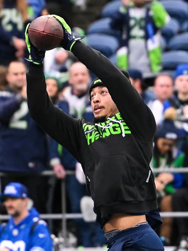 Seattle Seahawks Nike Inspire Change 2025 sideline hoodie showcasing Opportunity Equity Freedom Justice wording