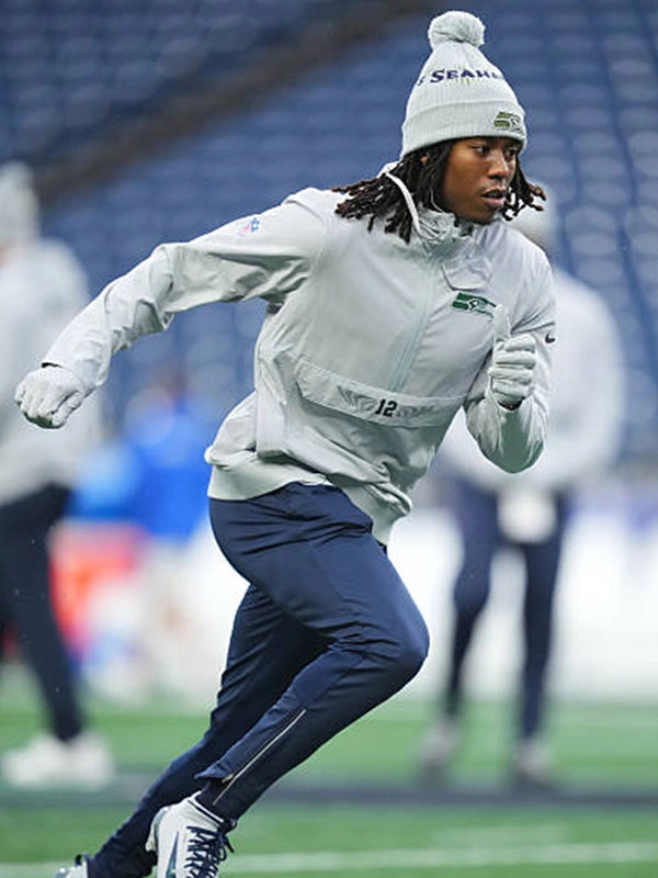 2025 Seattle Seahawks Rivalries sideline anorak jacket featuring a half-zip closure and hooded build