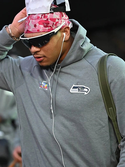 RECREATED Seattle Seahawks 2026 Super Bowl LX grey fleece hoodie with classic pullover design