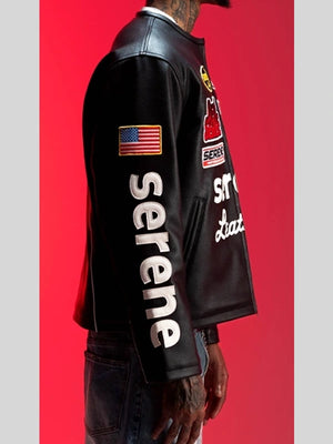 Recreated black Serene GT leather jacket featuring double zip design and clean, versatile aesthetic