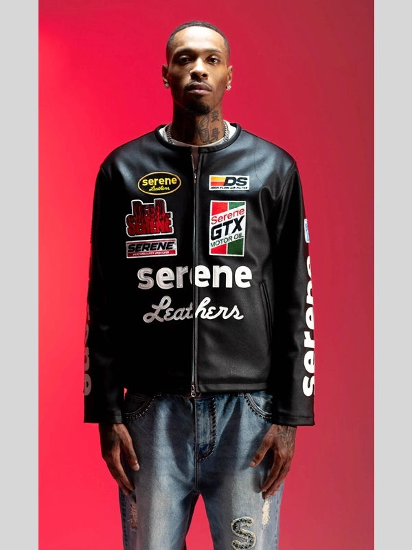 Serene GT black double zipper leather jacket recreated with sharp silhouette and high-end fashion appeal