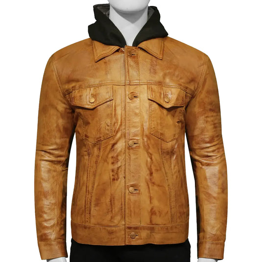 Nathan Brown Hooded Leather Jacket