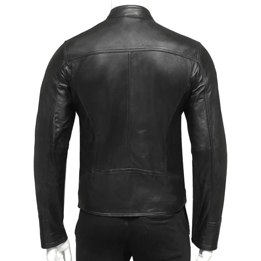 Joshua Slimfit Black Cafe Racer Leather Jacket