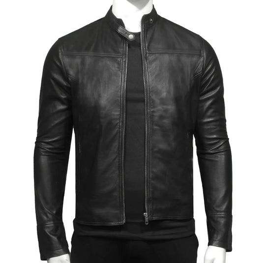 Joshua Slimfit Black Cafe Racer Leather Jacket