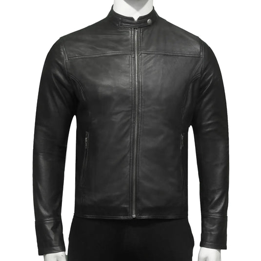 Joshua Slimfit Black Cafe Racer Leather Jacket